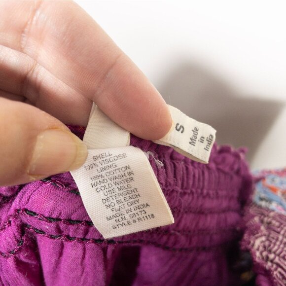 Raga Anthropologie Purple Floral Romper With Tassel Tie Belt SZ S Boho - Picture 8 of 9